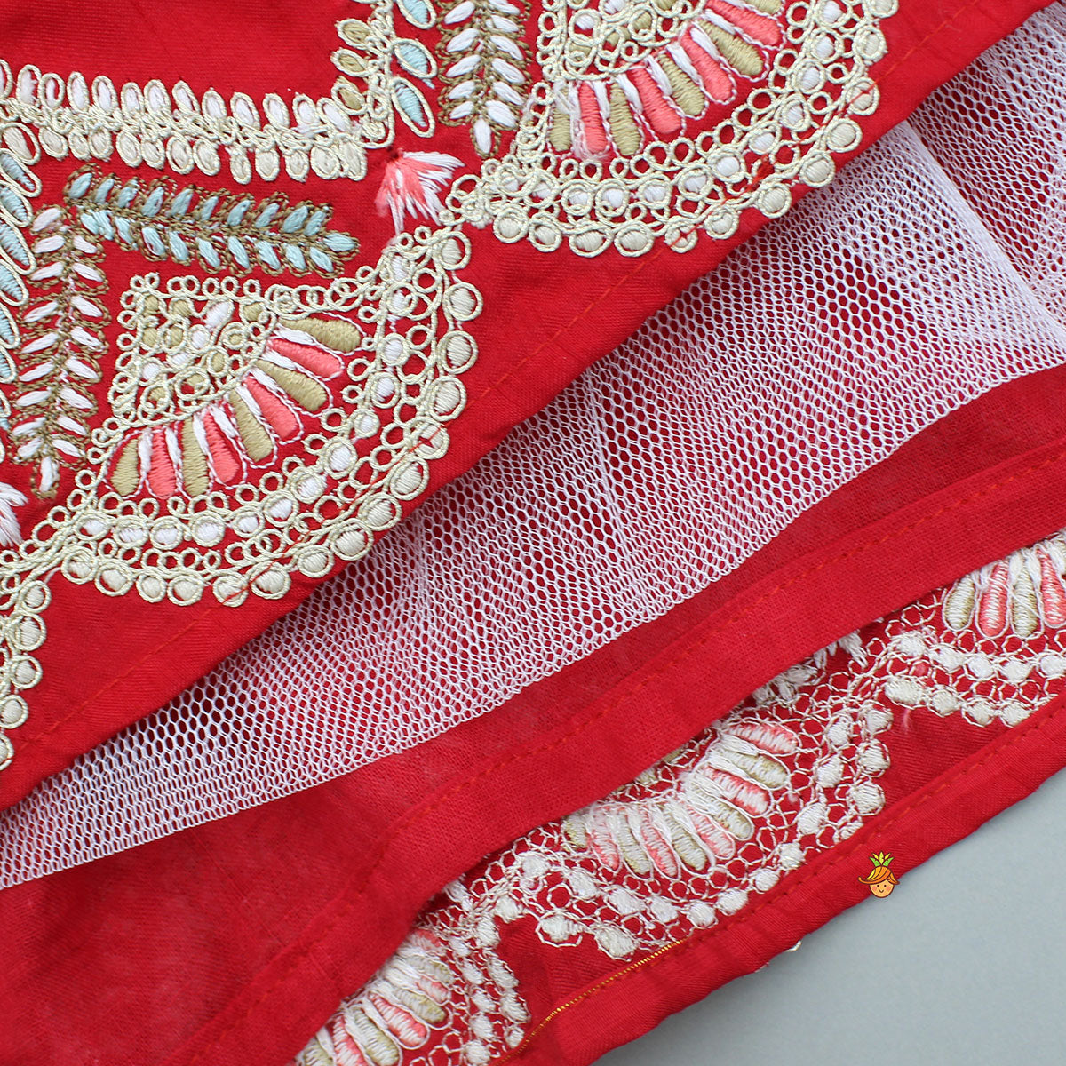 Pre Order: Multicolour Embroidered Red Lehenga