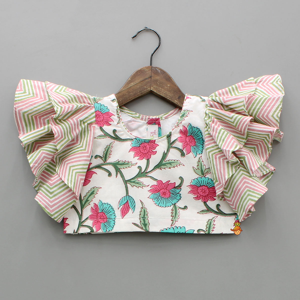 Round Neck Floral Printed Top And Lehenga