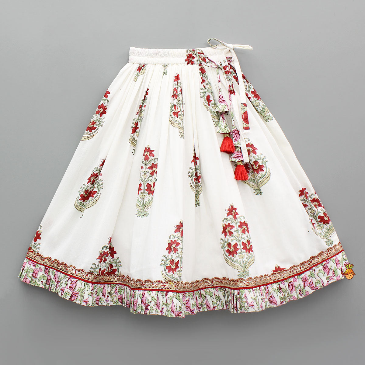 Hand Block Printed Top And Lehenga With Dupatta