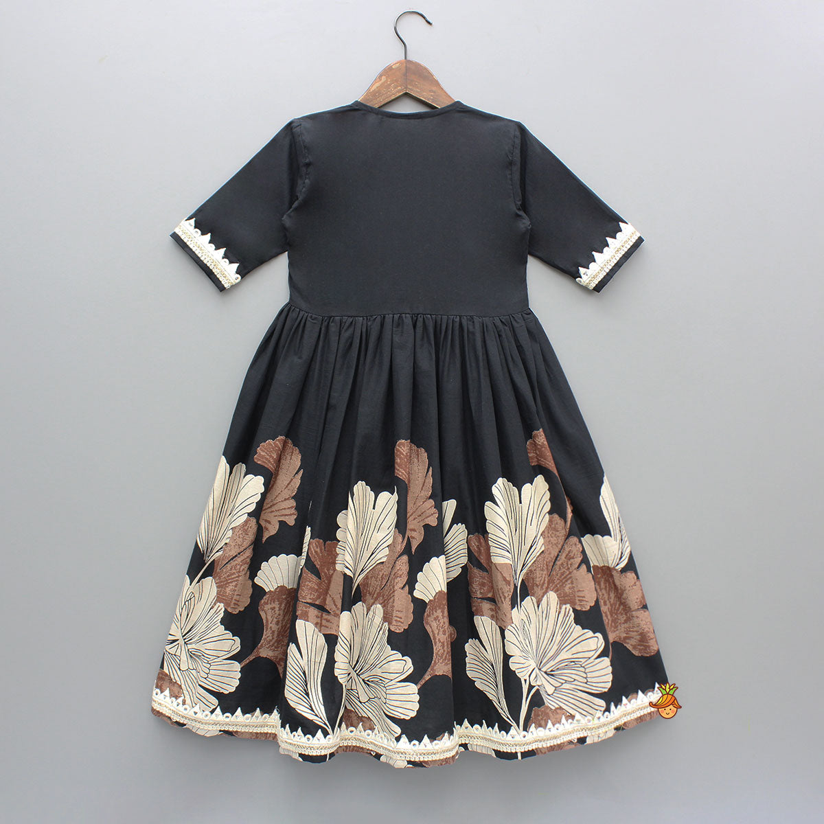 Pre Order: Black Kurti With Printed Gota Lace Detailed Front Open Jacket