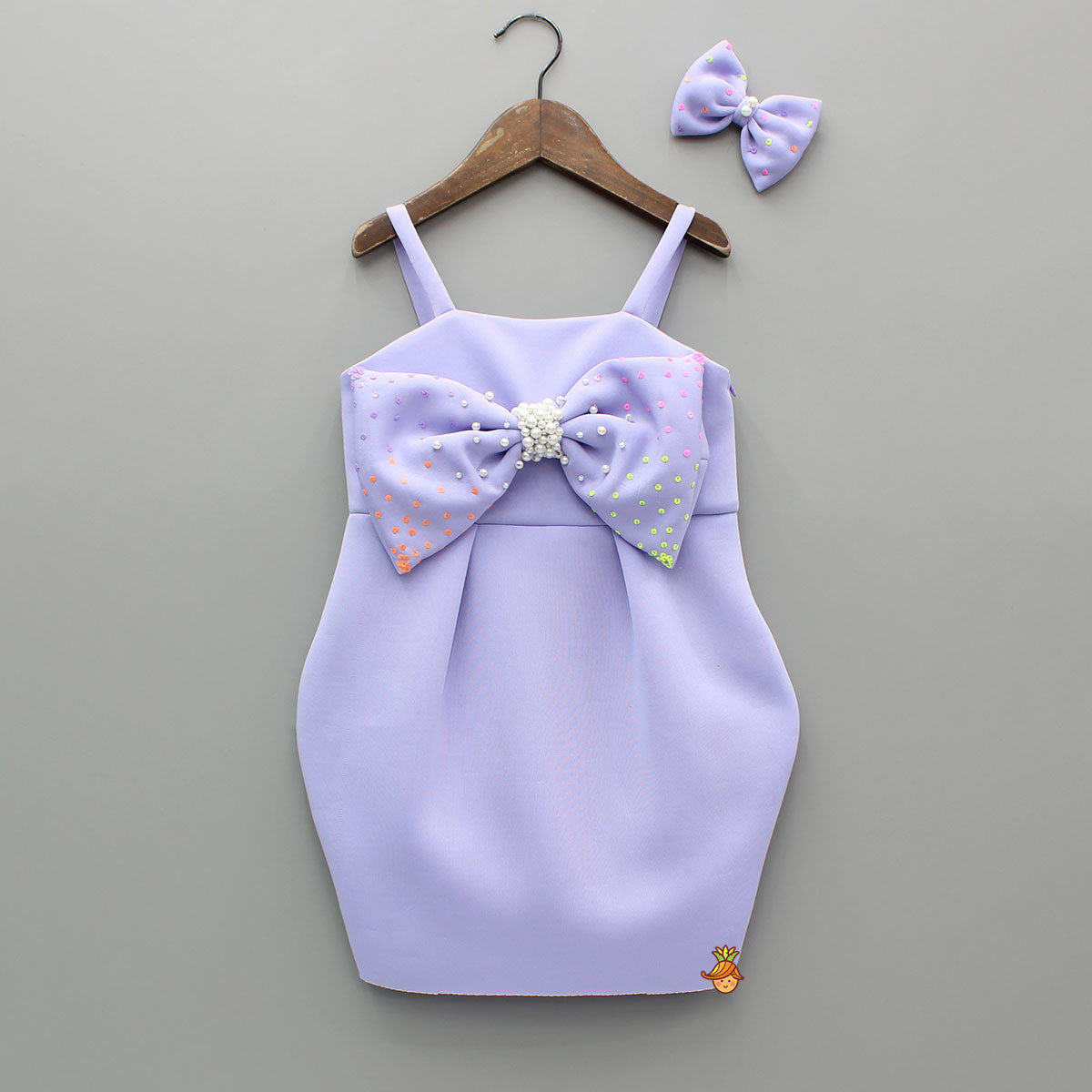 Lavender Bow Embellished Strappy Dress With Matching Bow Hairclip