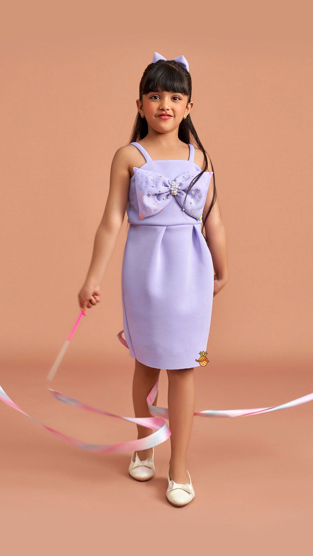 Pre Order: Lavender Bow Embellished Strappy Dress With Matching Bow Hairclip