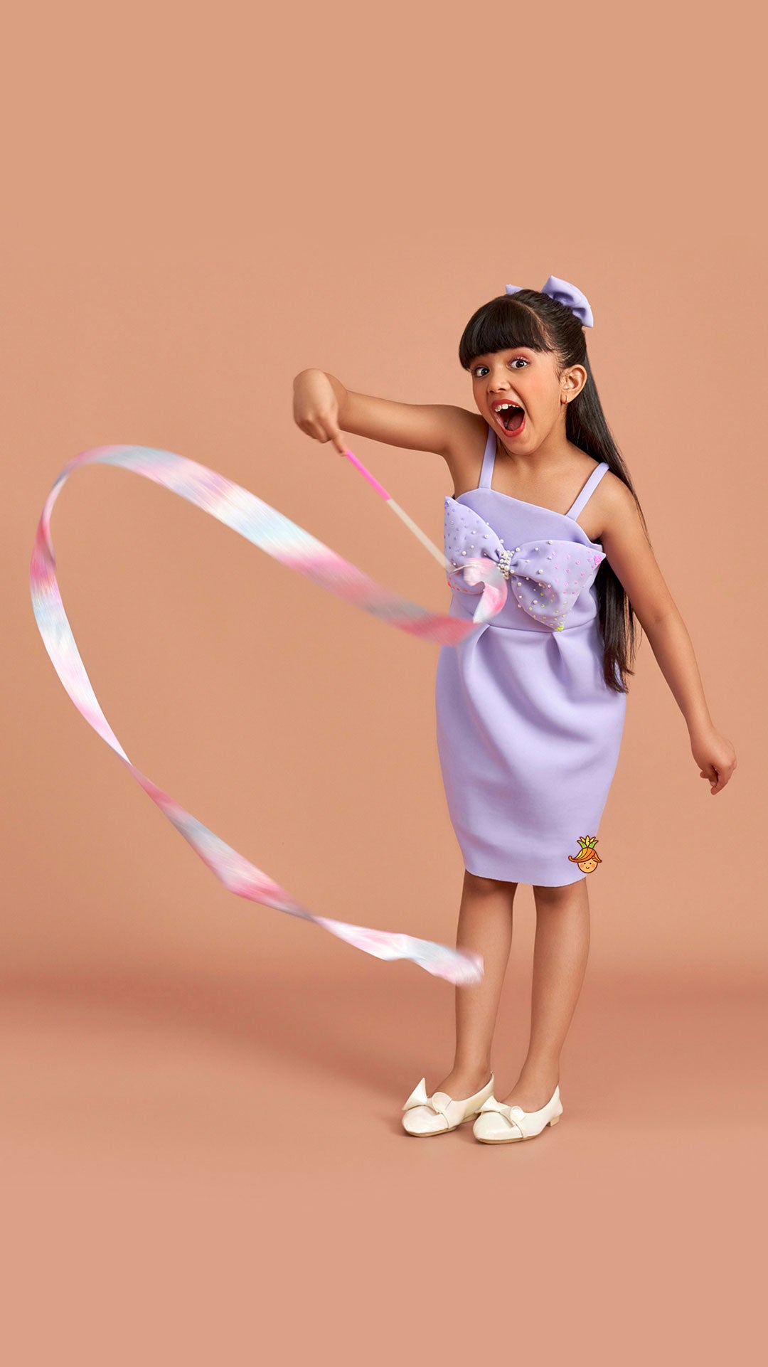 Pre Order: Lavender Bow Embellished Strappy Dress With Matching Bow Hairclip