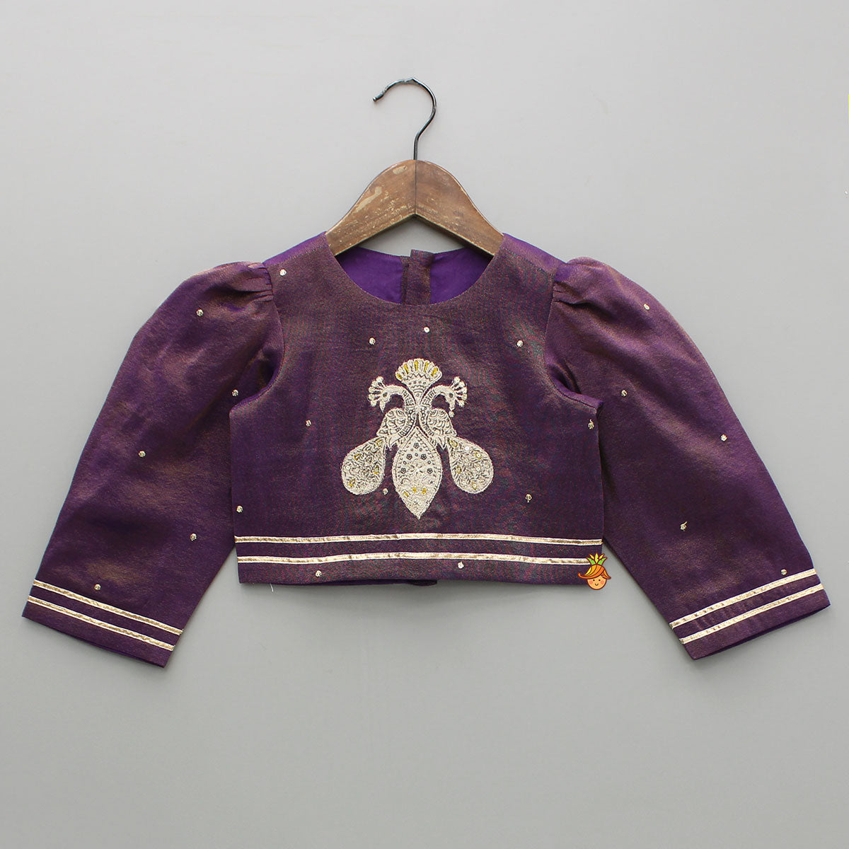 Pre Order: Purple Yoke-Embroidered Shimmery Top And Lehenga With Dupatta