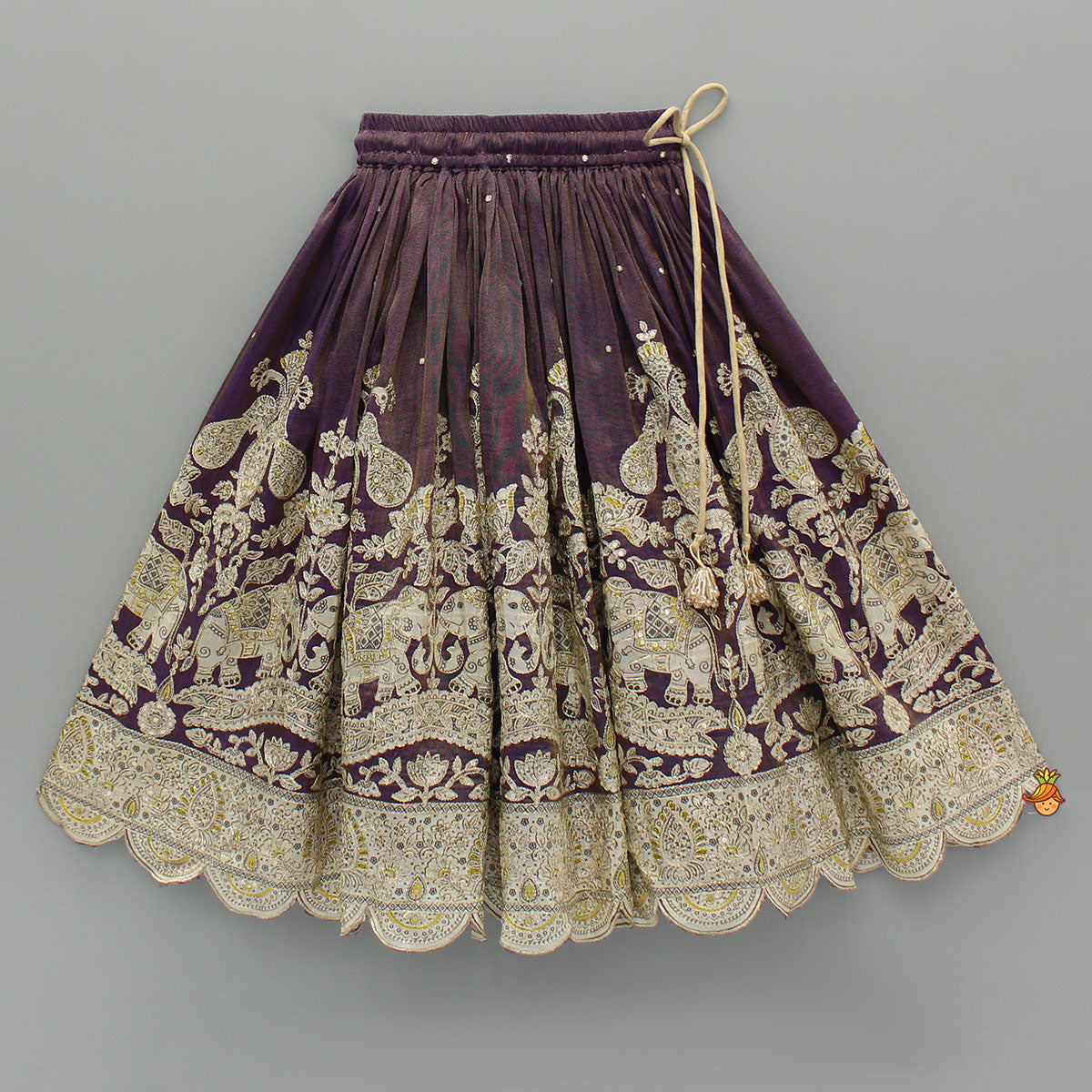 Pre Order: Purple Yoke-Embroidered Shimmery Top And Lehenga With Dupatta