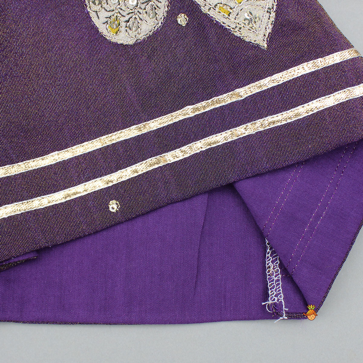 Pre Order: Purple Yoke-Embroidered Shimmery Top And Lehenga With Dupatta