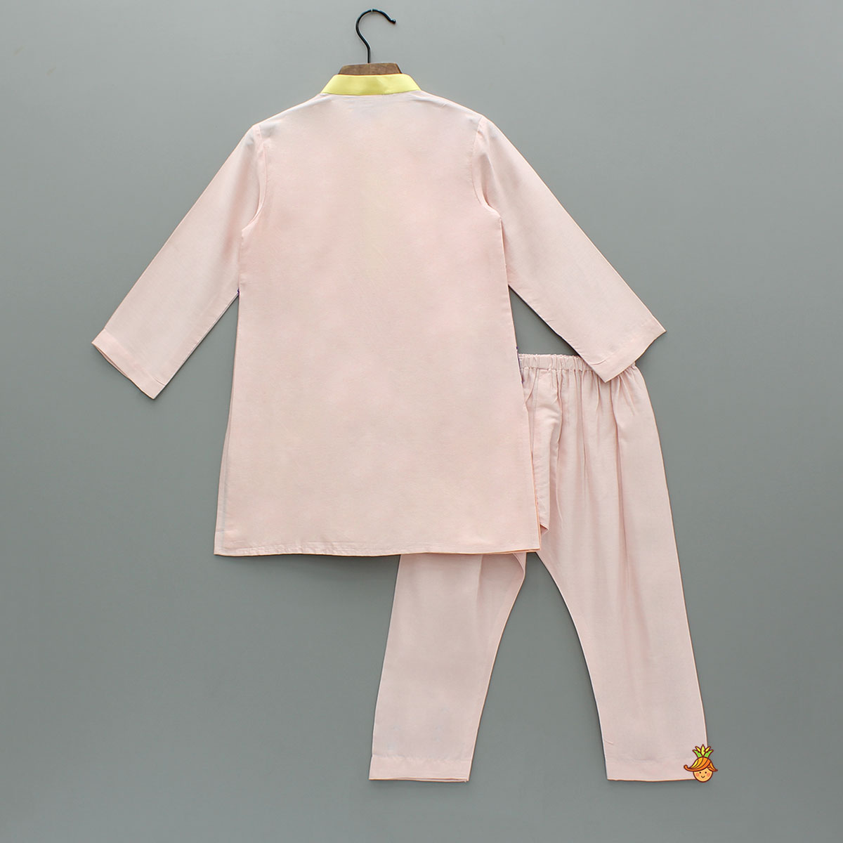 Pre Order: Kurta With Printed Embroidered Applique And Pyjama