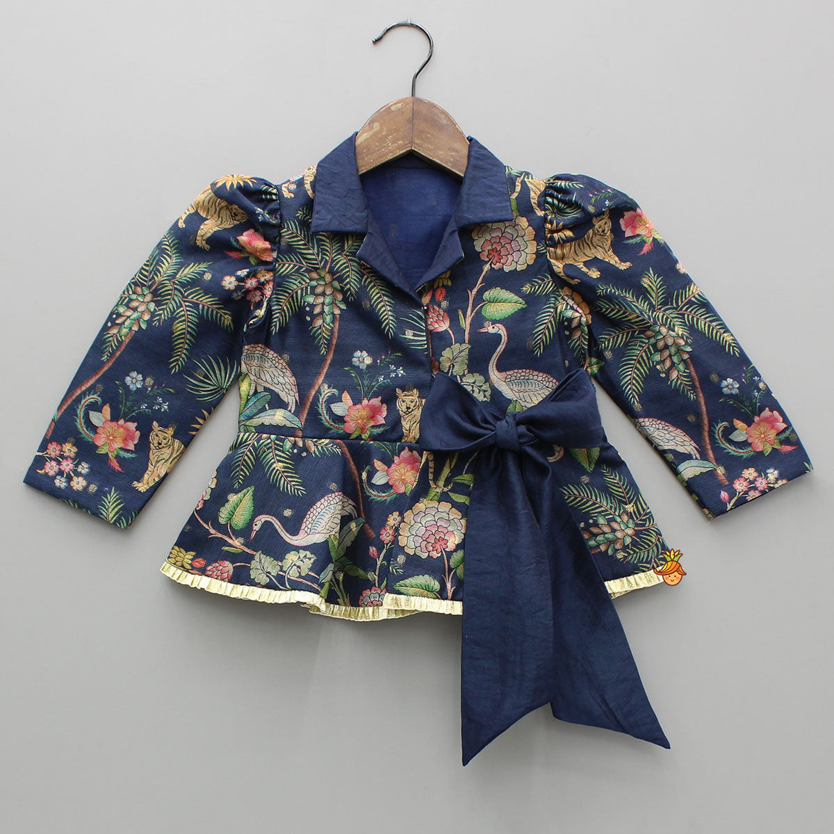Pre Order: Multicolour Printed Jacket Style Peplum Top And Flared Palazzo