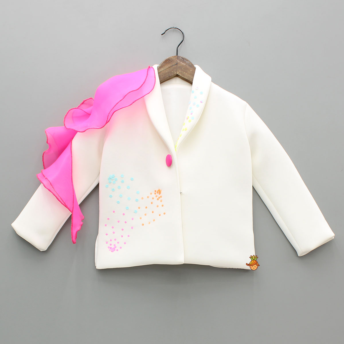 Pre Order: Embellished White Blazer Style Top With Pant And Bow Hairclip
