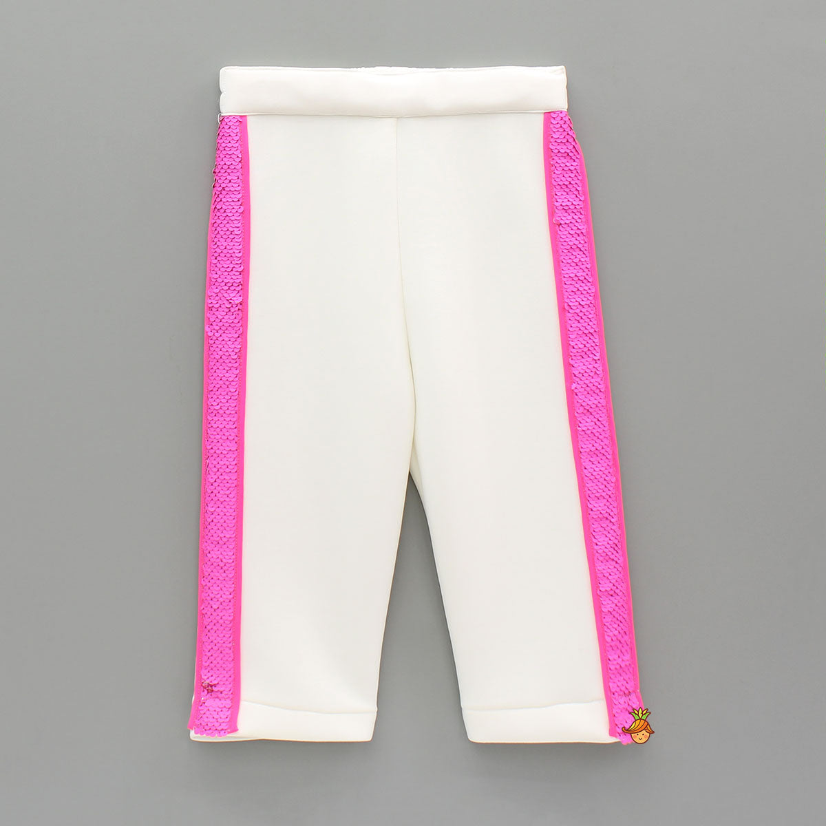 Pre Order: Embellished White Blazer Style Top With Pant And Bow Hairclip