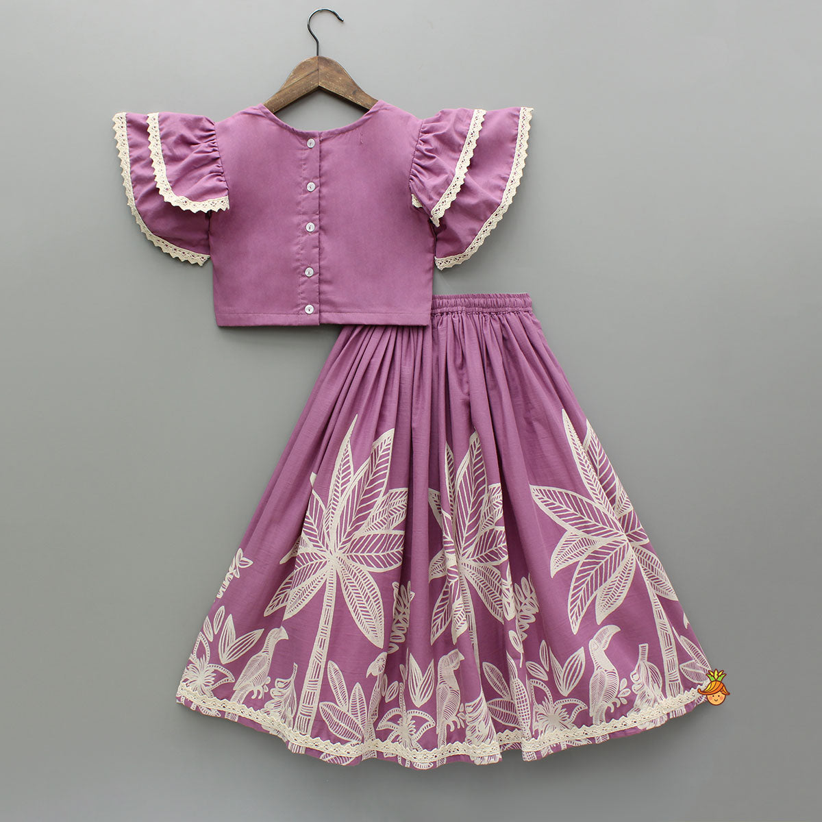Pre Order: Purple Printed Top And Lehenga