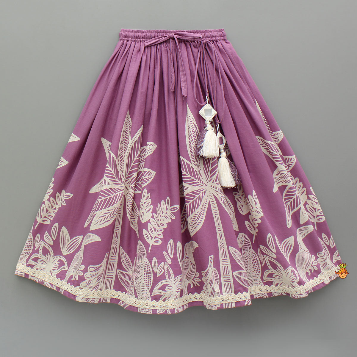 Pre Order: Purple Printed Top And Lehenga