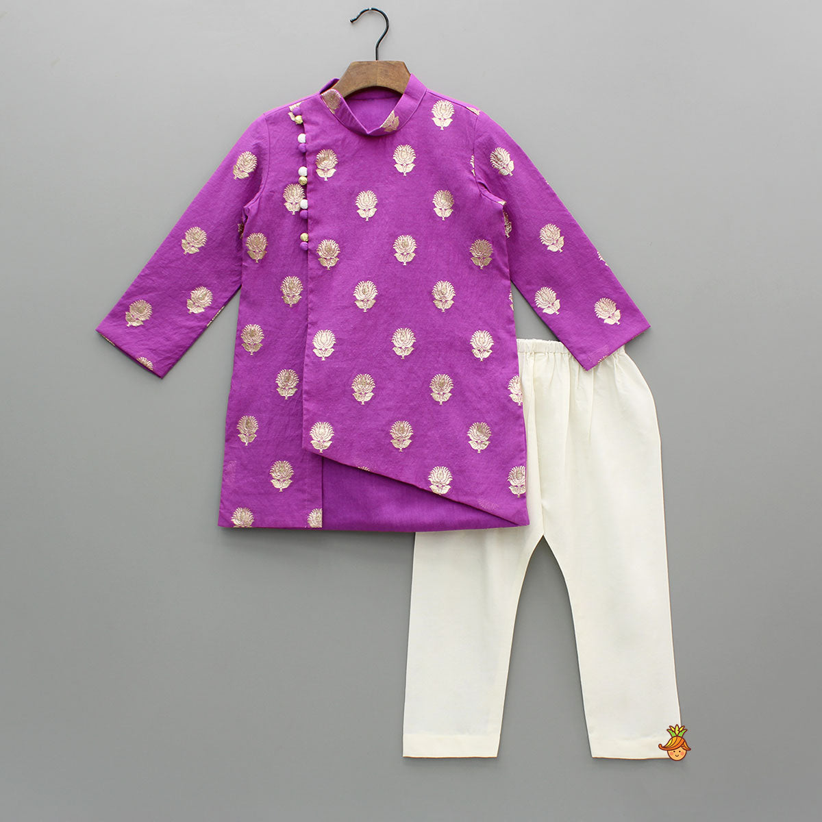 Pre Order: Chanderi Asymmetric Purple Kurta And Pyjama