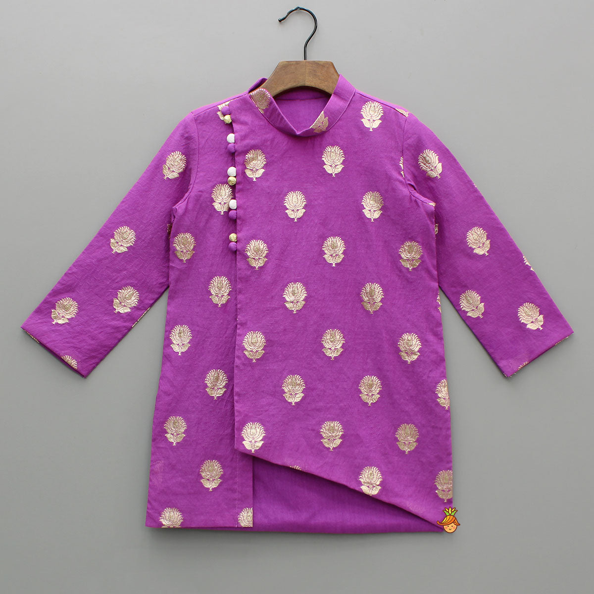Pre Order: Chanderi Asymmetric Purple Kurta And Pyjama
