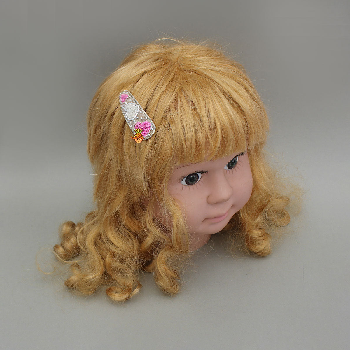 Pink White Heart Embroidered Hair Clips