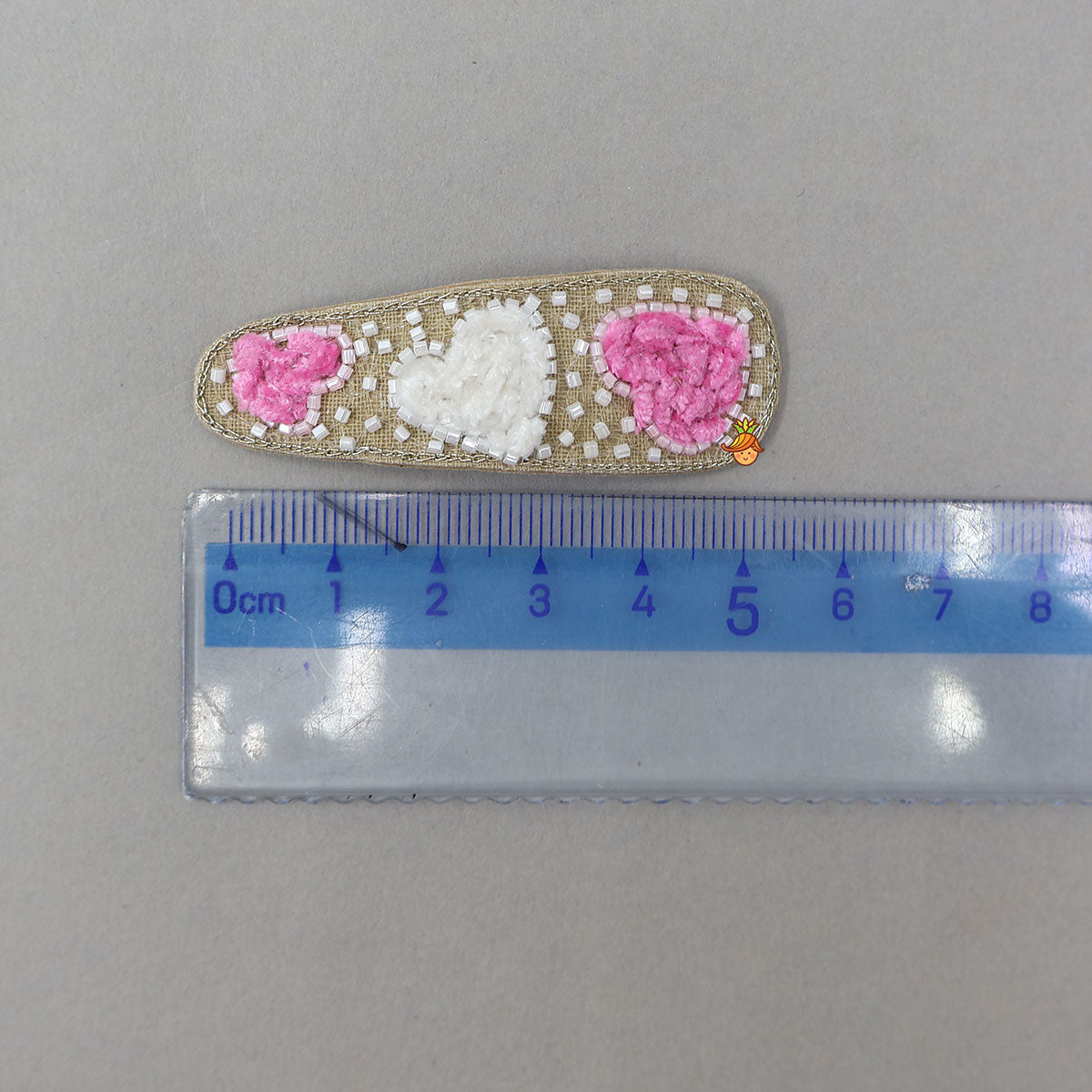 Pink White Heart Embroidered Hair Clips
