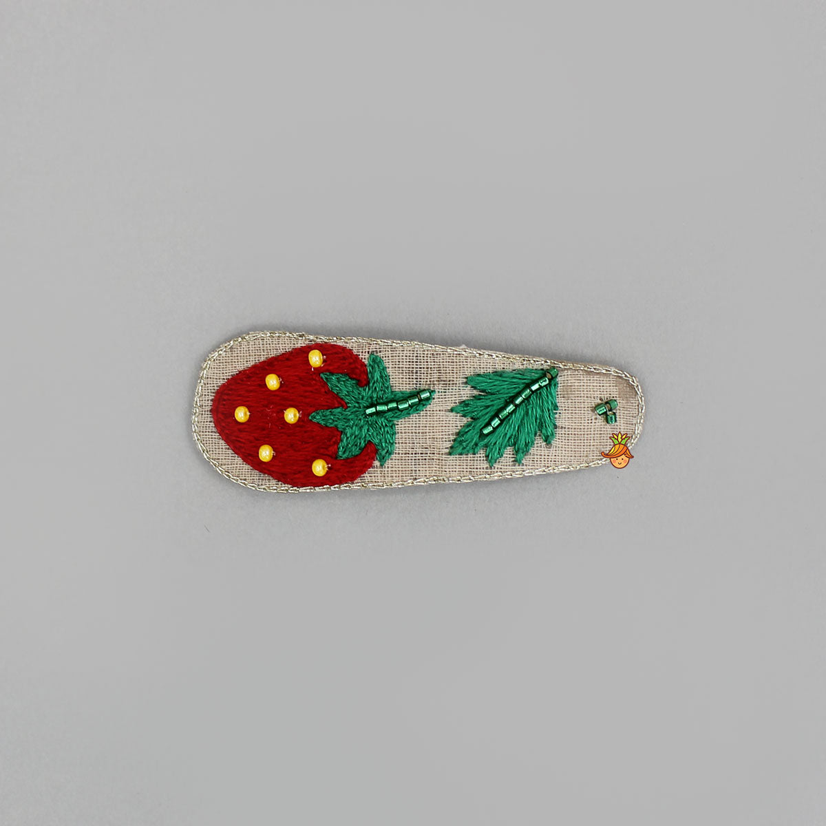 Hand Embroidered Strawberry Hair Clips