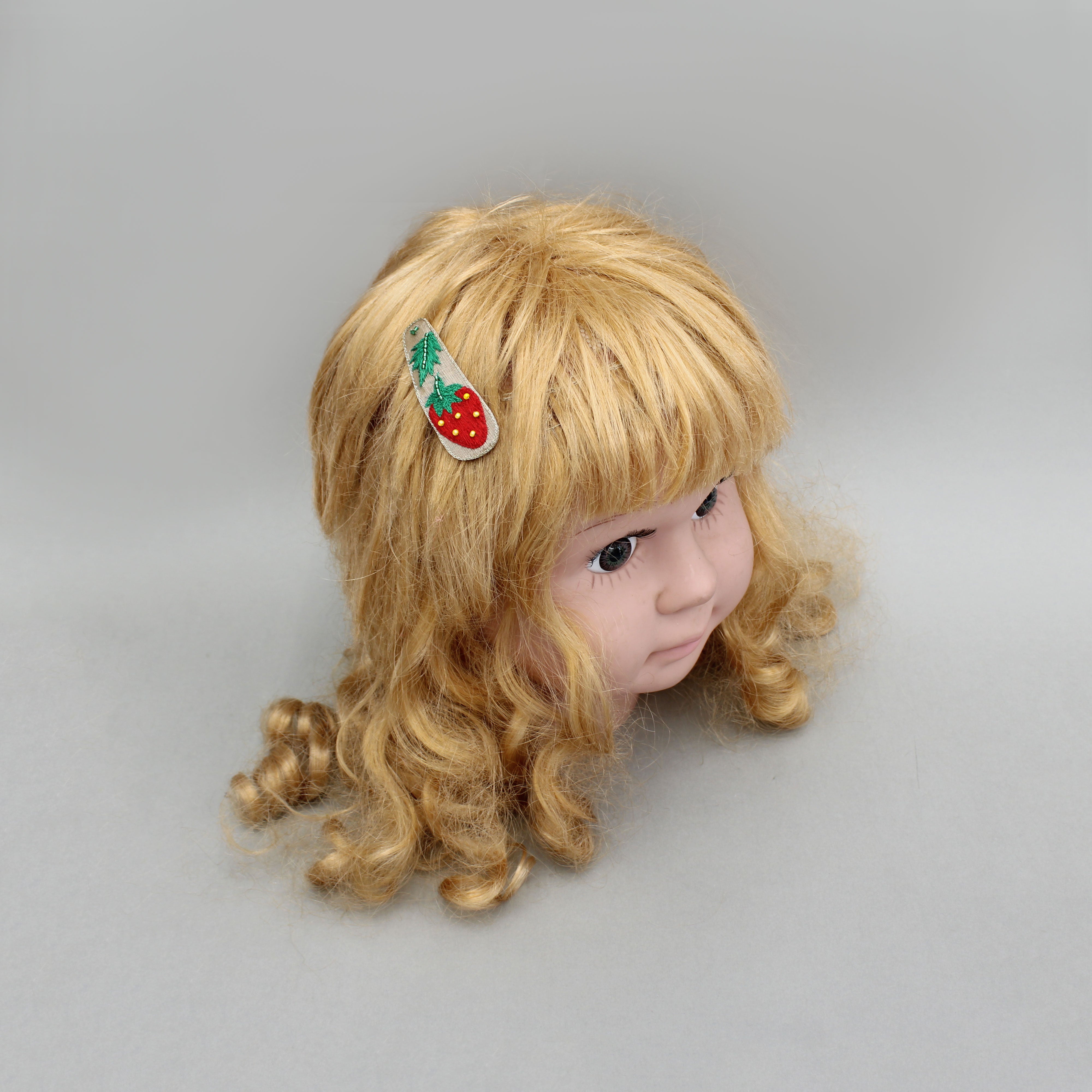 Hand Embroidered Strawberry Hair Clips