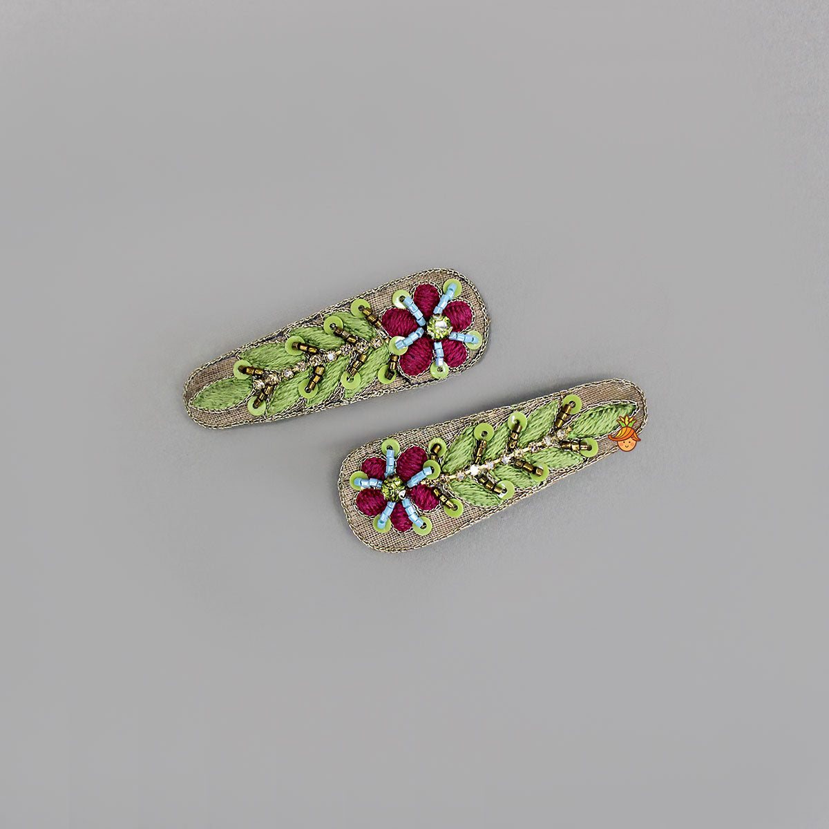 Hand Embroidered Floral Hair Clips