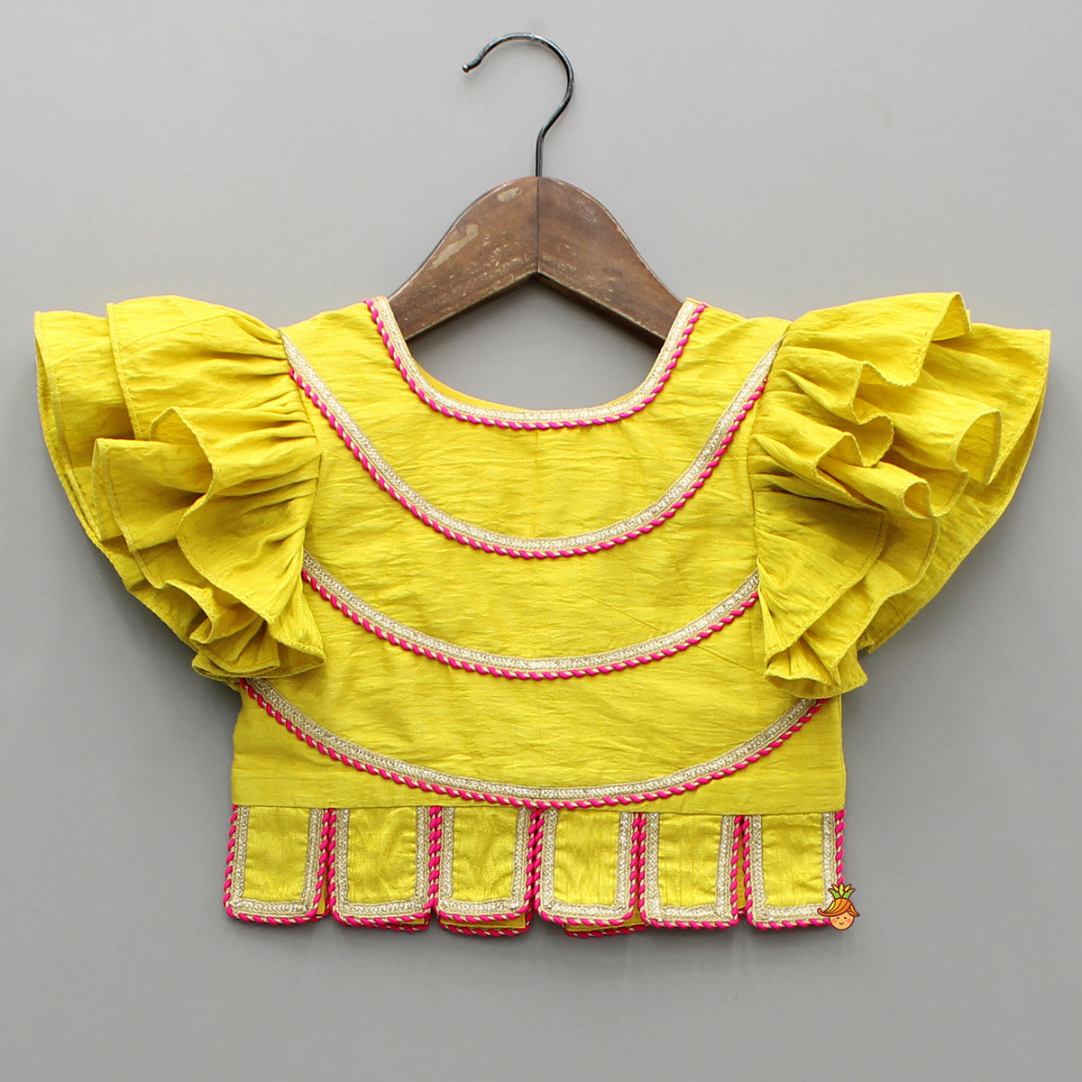 Pre Order: Yellow Lace Detailed Top And Lehenga With Dupatta