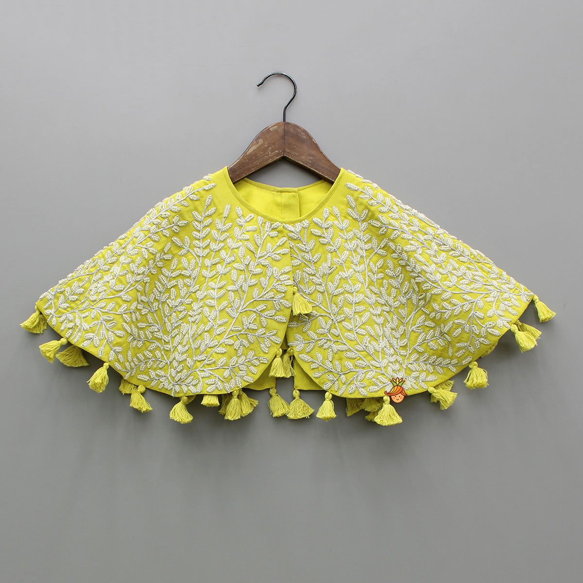 Pre Order: Green Embroidered And Embellished Cape Attached Top With Flared Palazzo