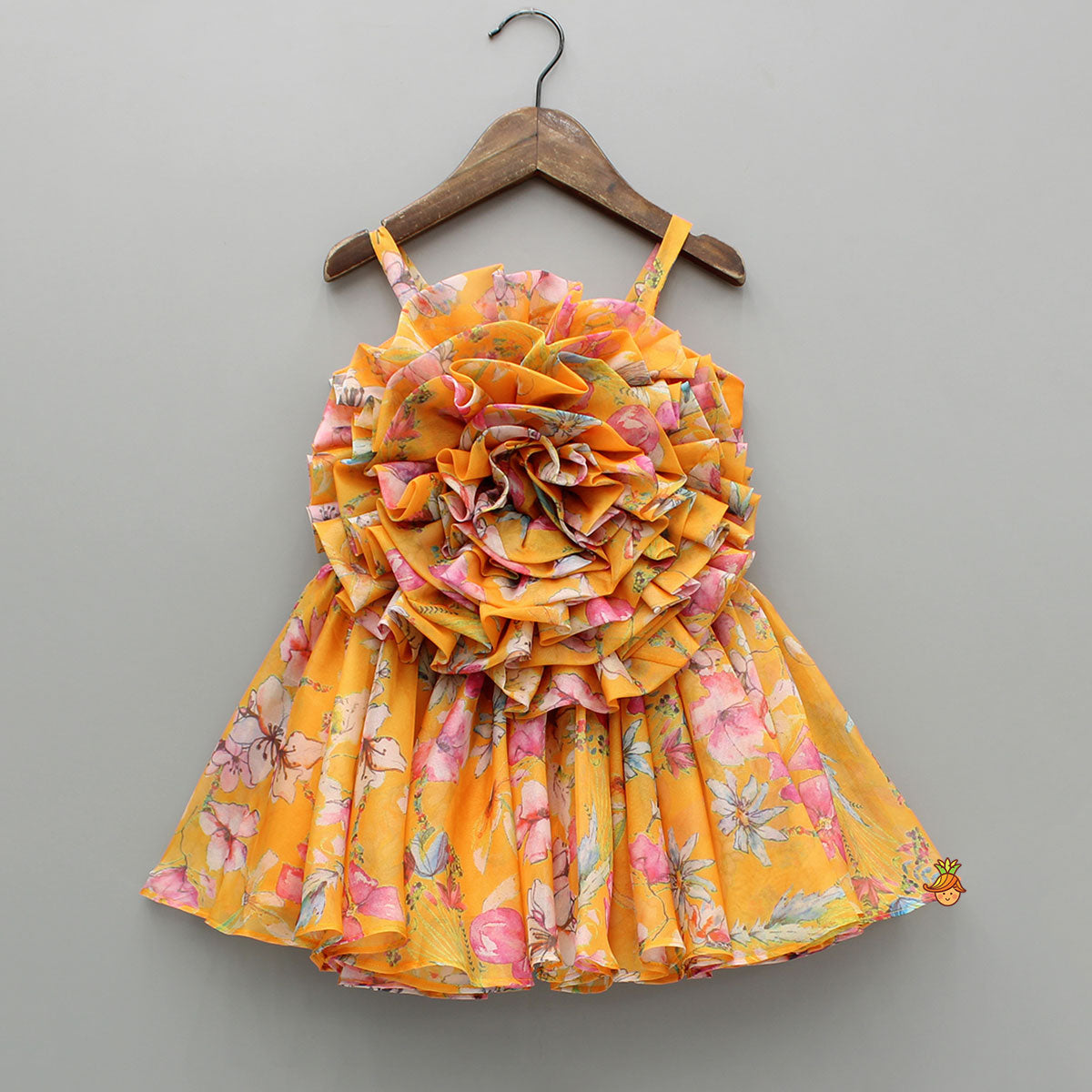 Pre Order: Multicolour Printed Orange Strappy Dress