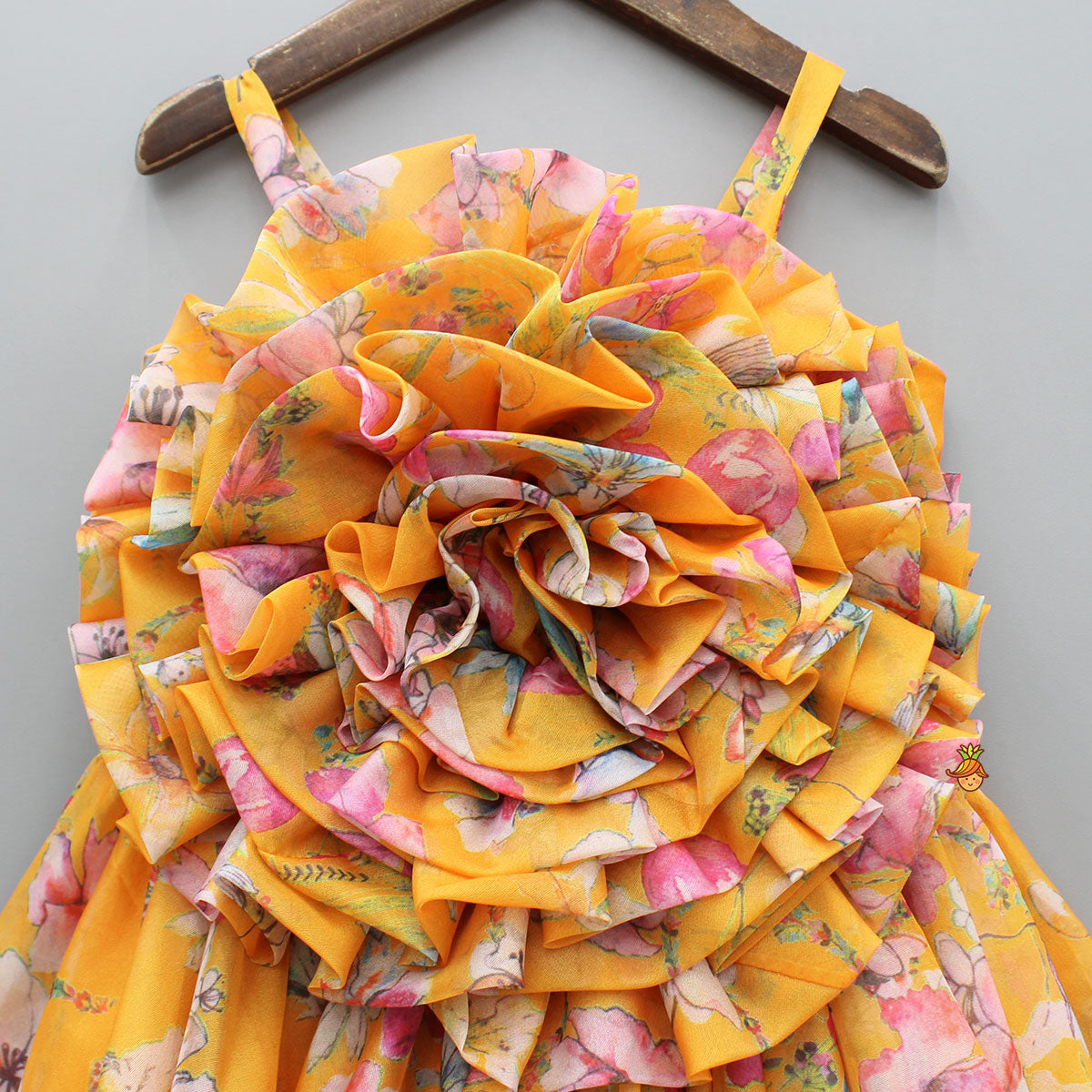 Pre Order: Multicolour Printed Orange Strappy Dress