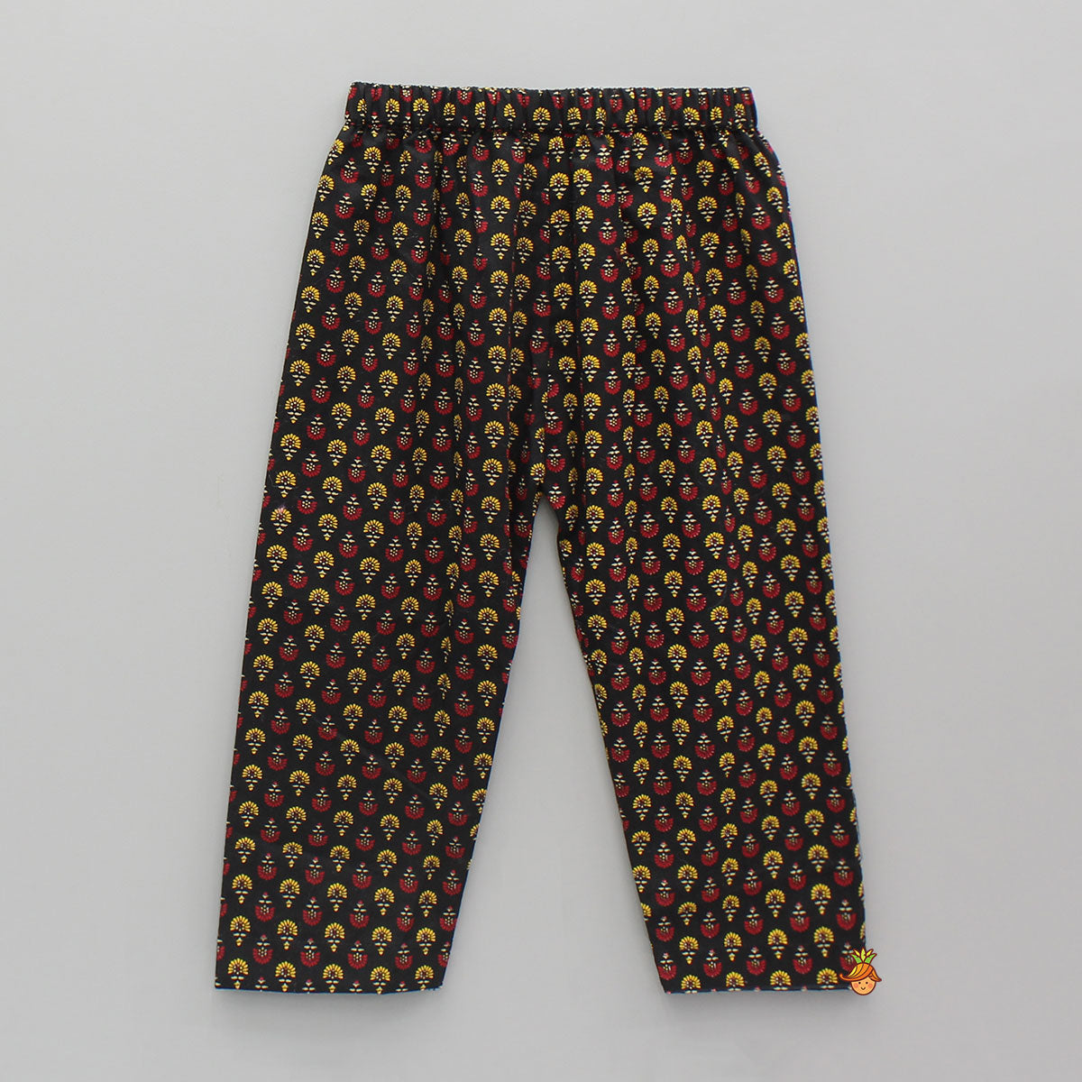 Pre Order: Black Multicolour Printed Angarkha Style Kurta And Pyjama