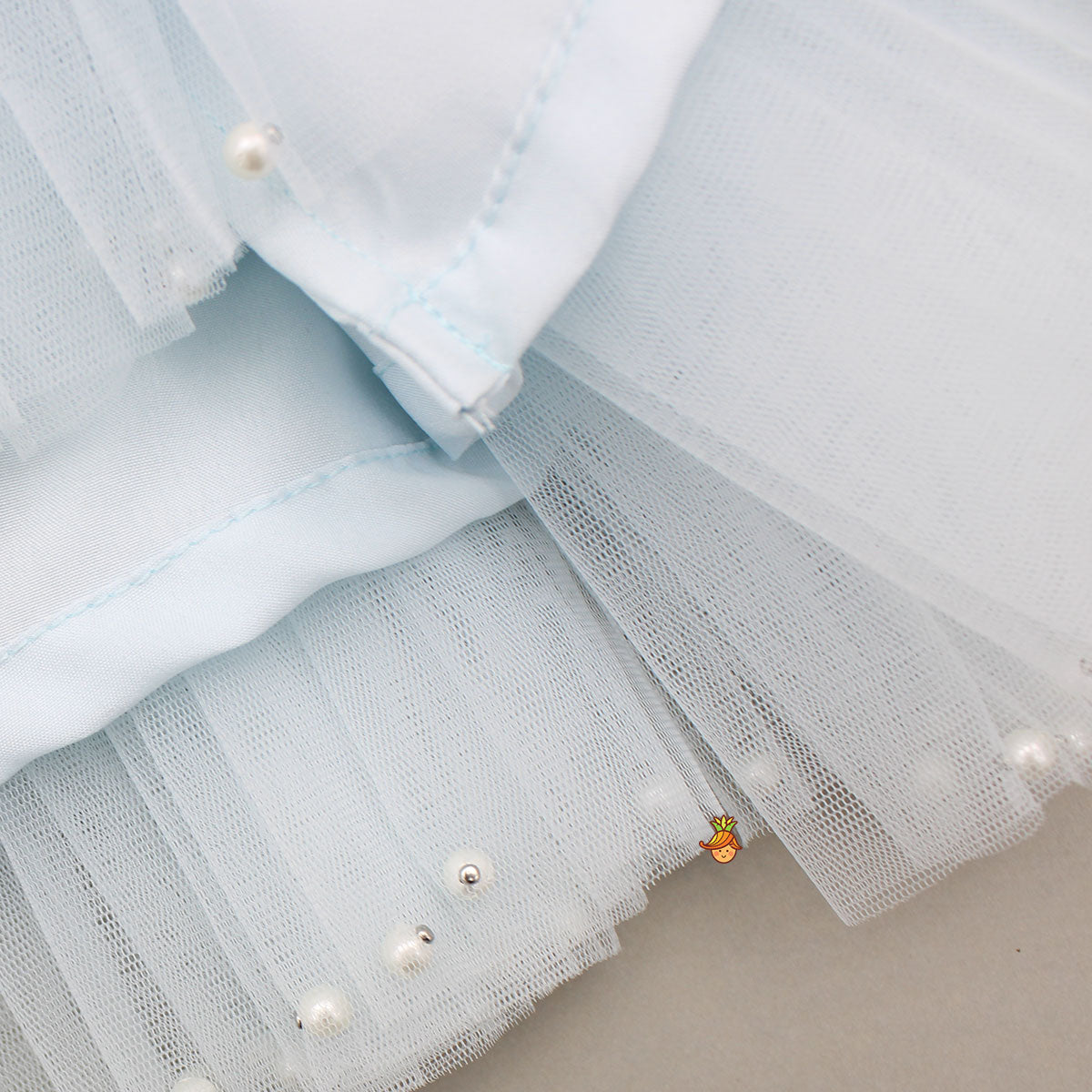 Pre Order: Blue Embellished Strappy Back Tie Up Frilly Layered Dress And Matching Hairclip