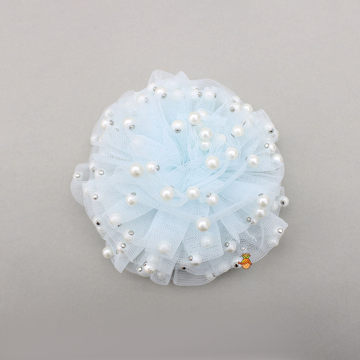 Pre Order: Blue Embellished Strappy Back Tie Up Frilly Layered Dress And Matching Hairclip