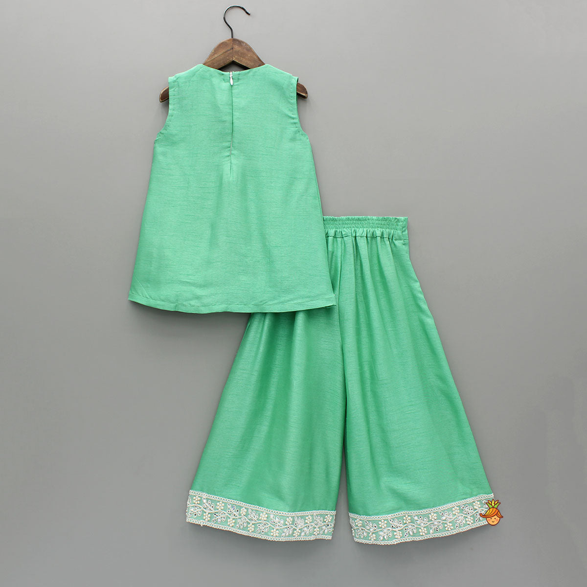 Pre Order: Green Embroidered Kurti And Flared Palazzo