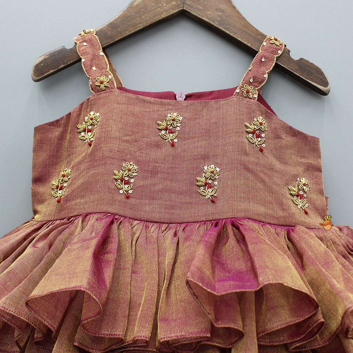 Pre Order: Maroon Embroidered Strappy Layered Dress
