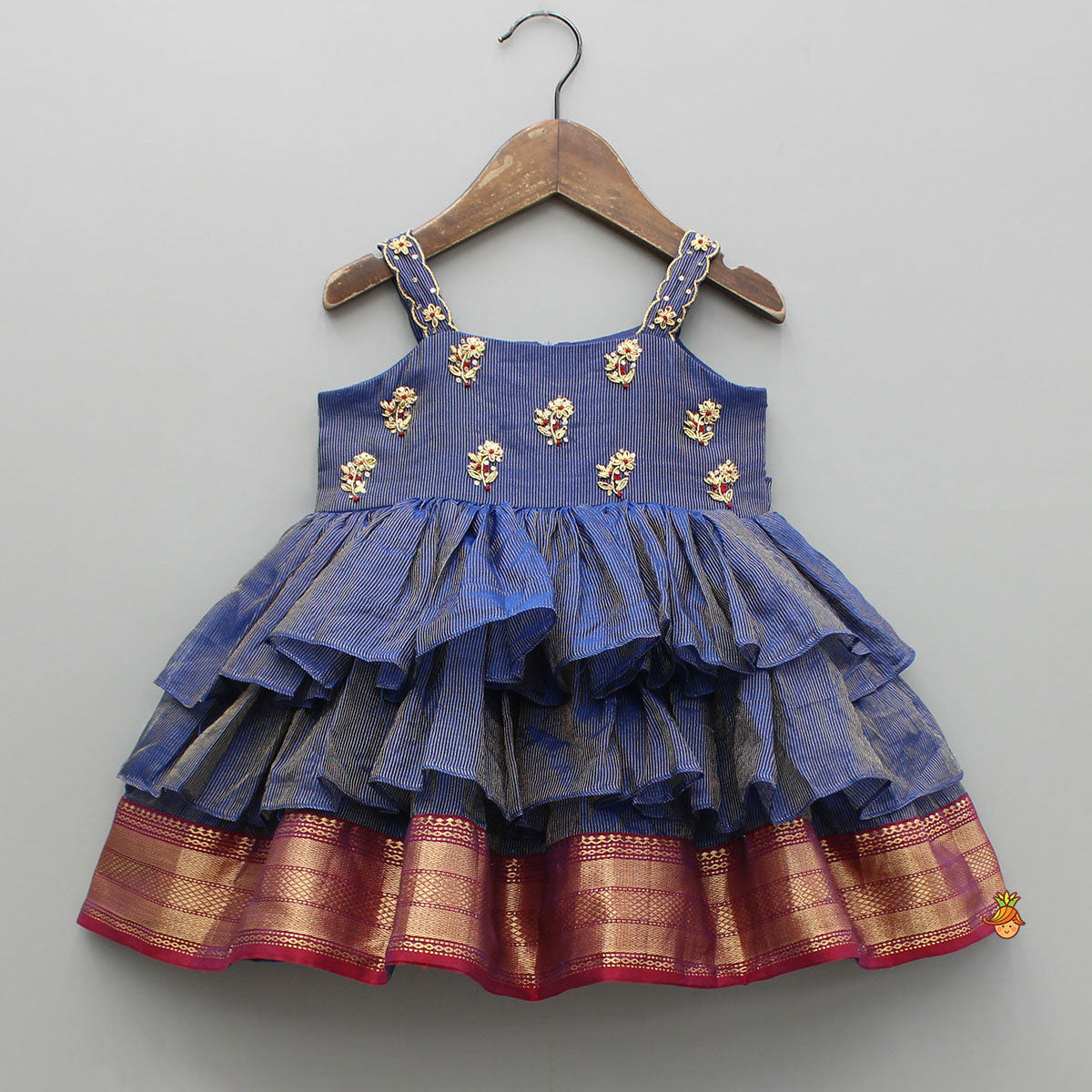 Pre Order: Blue Embroidered Strappy Layered Dress
