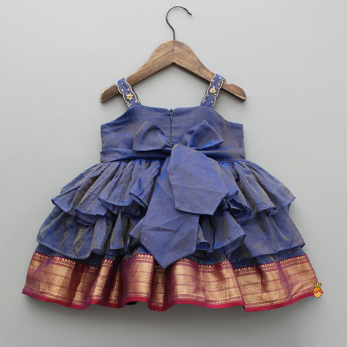 Pre Order: Blue Embroidered Strappy Layered Dress