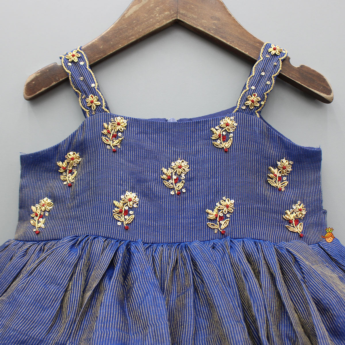 Pre Order: Blue Embroidered Strappy Layered Dress