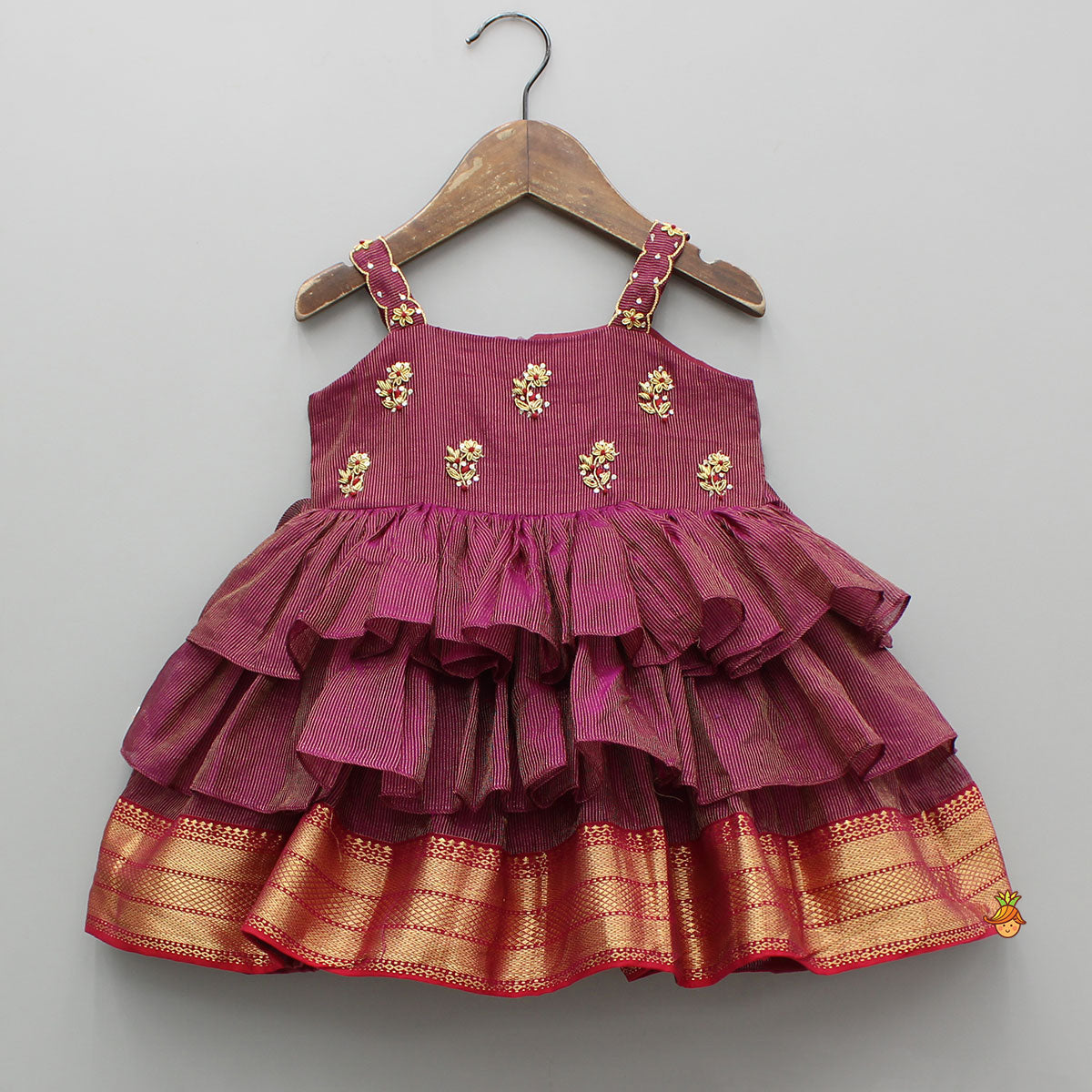 Pre Order: Embroidered Maroon Strappy Layered Dress