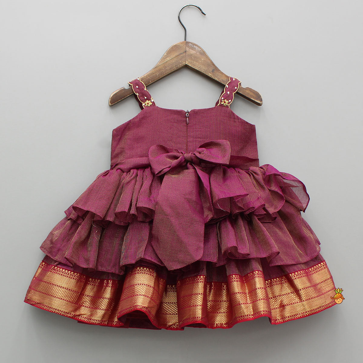 Pre Order: Embroidered Maroon Strappy Layered Dress