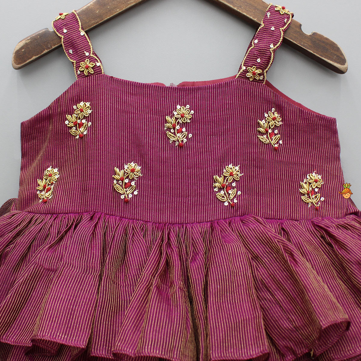 Pre Order: Embroidered Maroon Strappy Layered Dress