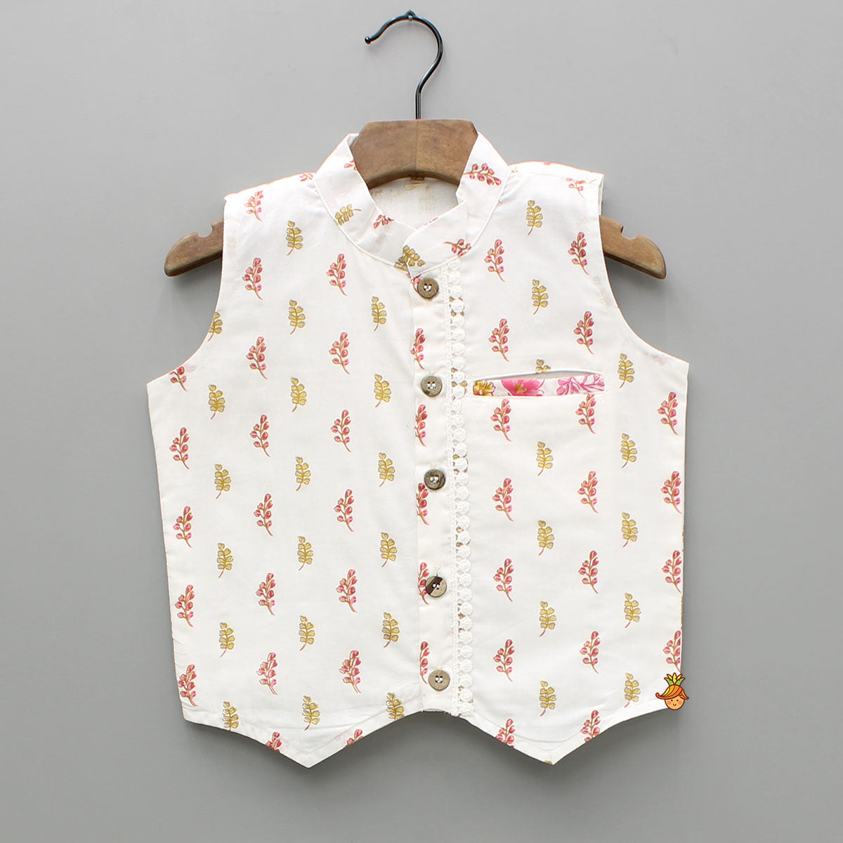 Pre Order: Floral Printed Kurta And Jacket With Pyjama