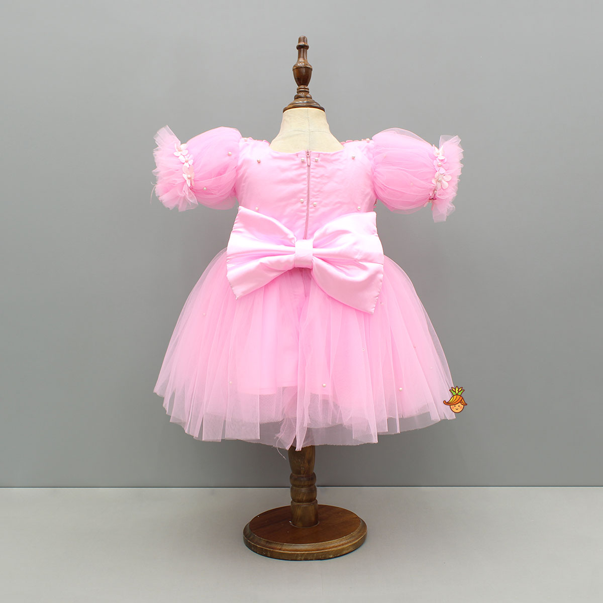Pre Order: Pink Embellished Dress With Butterfly Wings And Swirled Bow Hairclip