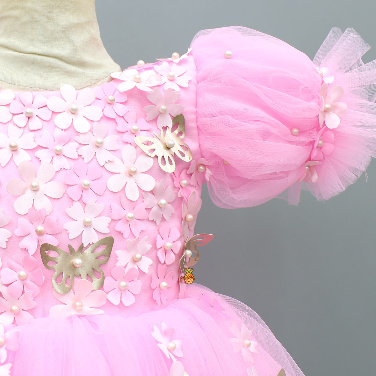 Pre Order: Pink Embellished Dress With Butterfly Wings And Swirled Bow Hairclip