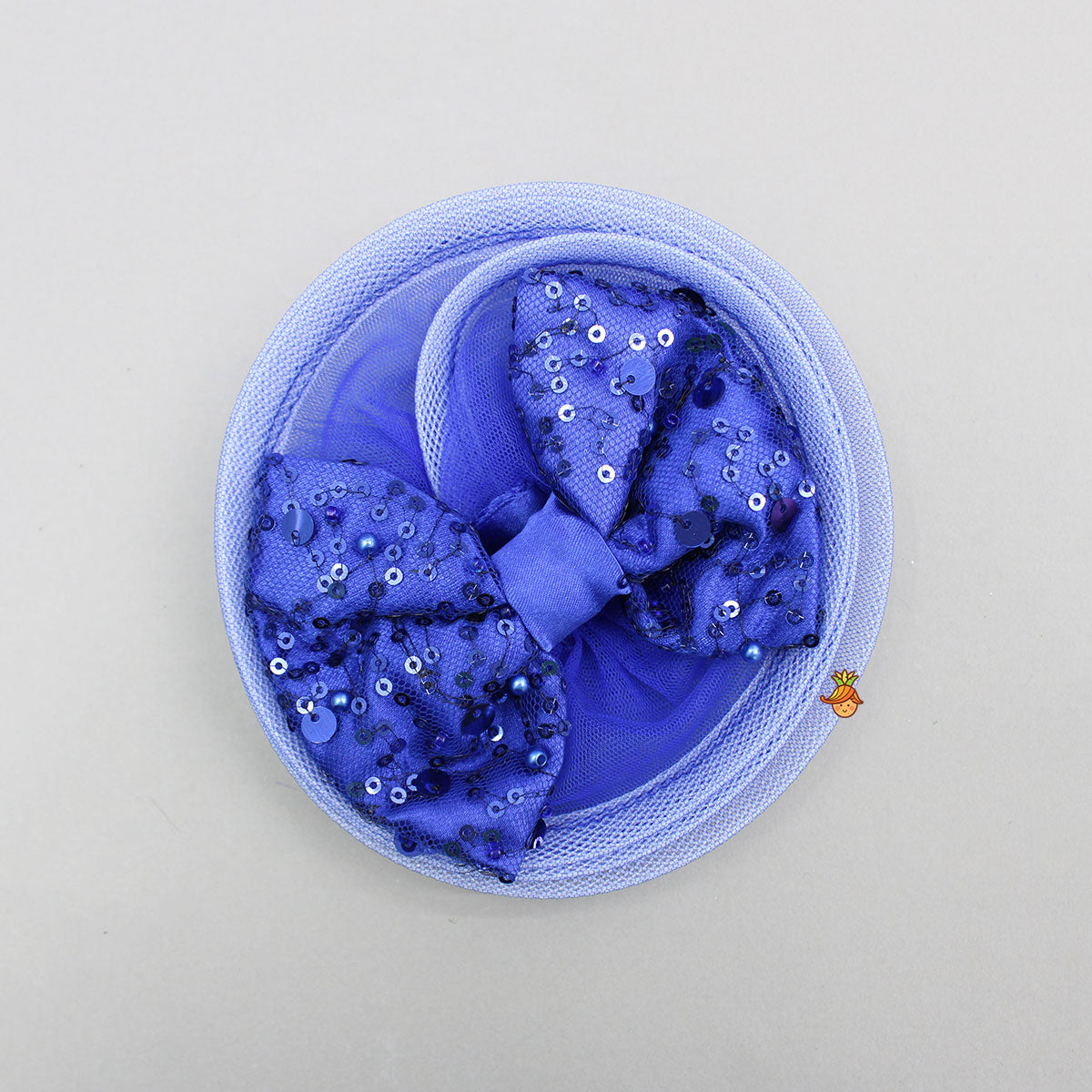 Pre Order: Sequined Ruffled Blue Dress With Bows And Matching Swirled Bow Hairclip
