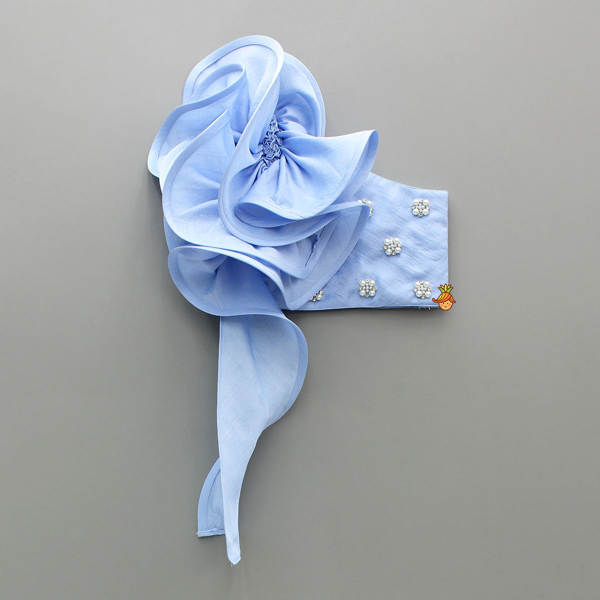 Pre Order: Blue Swirled Flower Embellished One Shoulder Top And Flared Palazzo