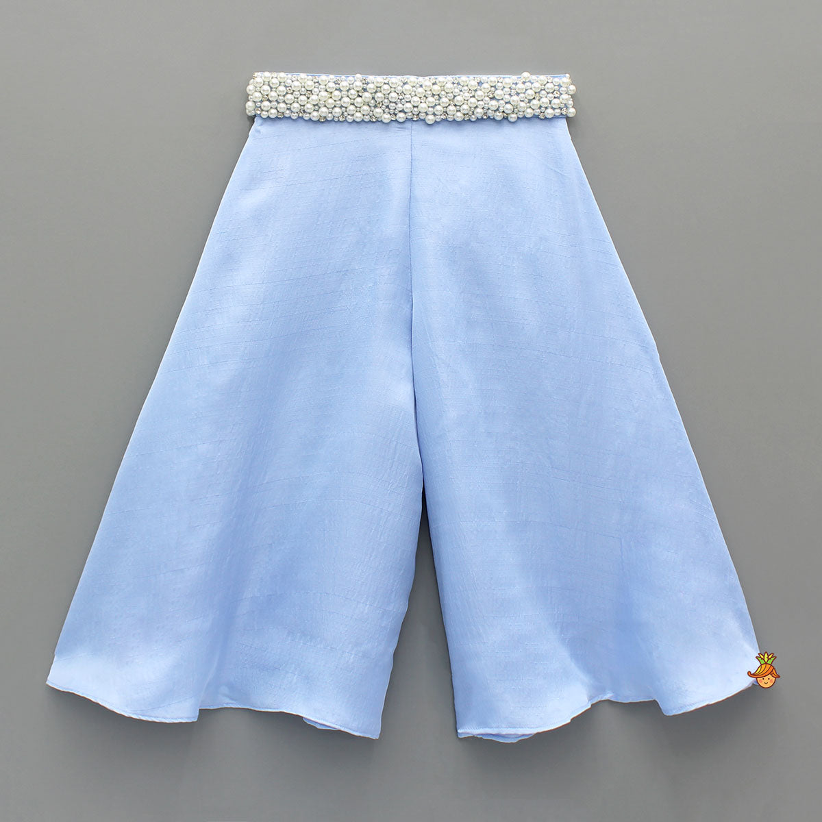 Pre Order: Blue Swirled Flower Embellished One Shoulder Top And Flared Palazzo