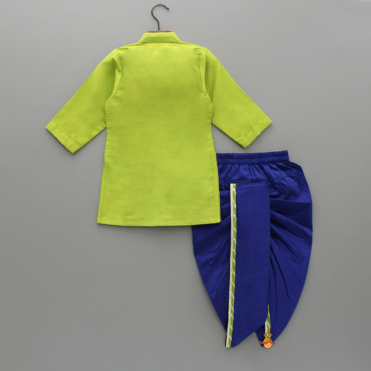 Green Gota Lace Detailed Kurta With Dhoti