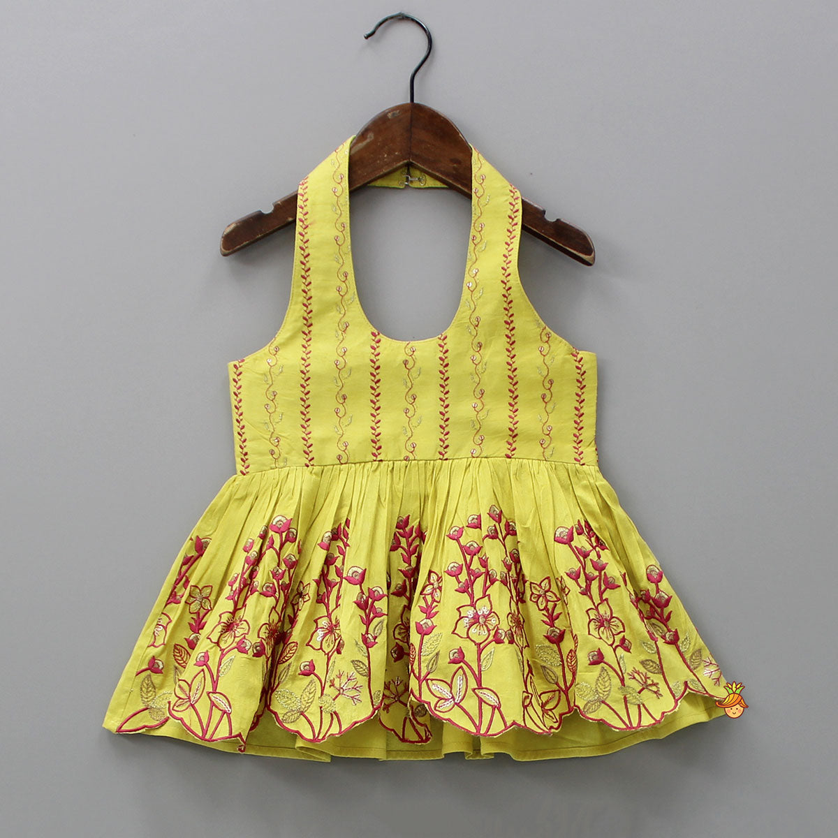 Embroidered Halter Neck Kurti And Tulip Dhoti