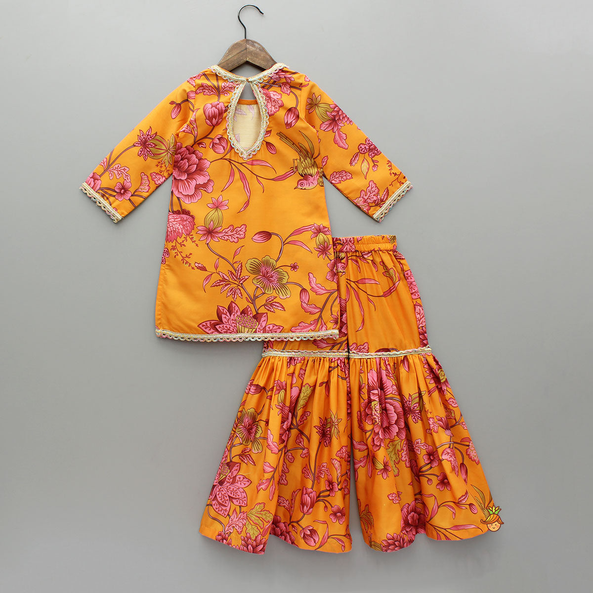 Pre Order: Floral Printed Kurti And Sharara With Dupatta