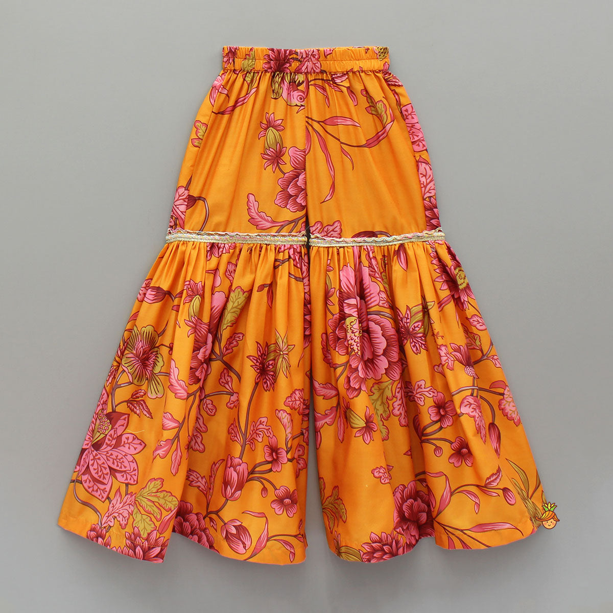 Pre Order: Floral Printed Kurti And Sharara With Dupatta