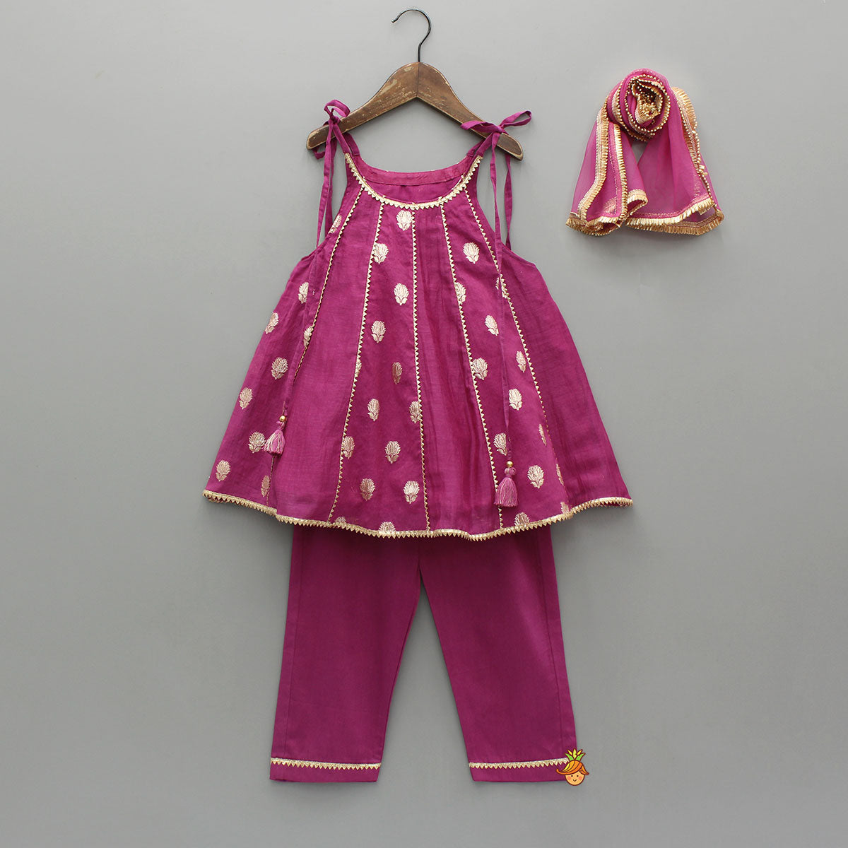 Pink Strappy Kurti With Matching Pant And Dupatta