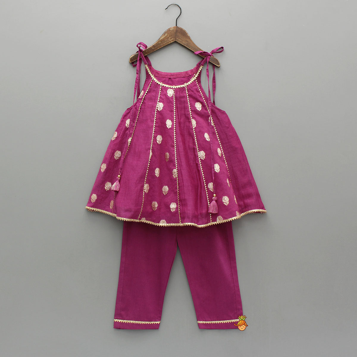 Pink Strappy Kurti With Matching Pant And Dupatta